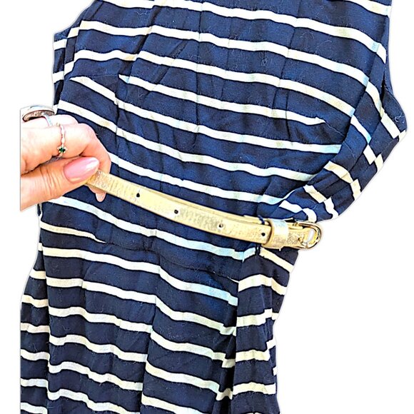 Size 0 Ever New Maxi Tank Dress Belted Asymmetric Hem Striped Blue White Women - Picture 3 of 4